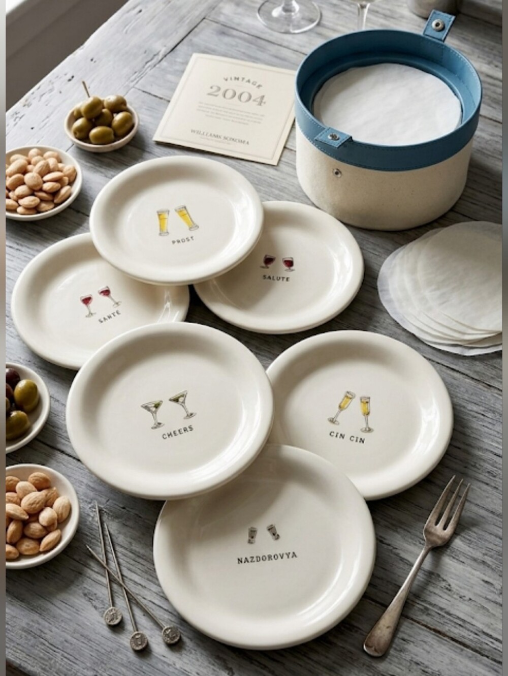 Williams Sonoma Cheers Appetizer Plates Set of 6 Multilingual Vintage 2004